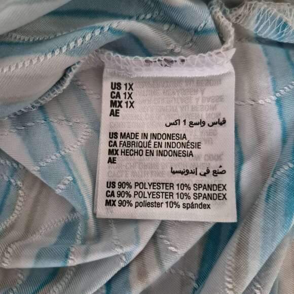 JM Collection Womens 1X Sharkbite 3/4 Sleeve Waterfall Top Blouse Blue Beige - Picture 15 of 16